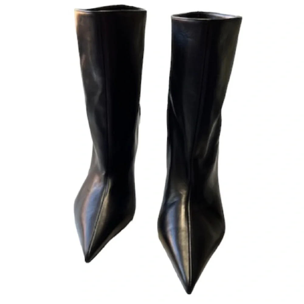 Balenziaga Boots Blade Black Leather Pointed Toe Triangle Heel Women’s Size 9 - Picture 2 of 11